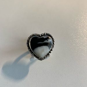 Sterling Silver Zebra Stone Heart Ring